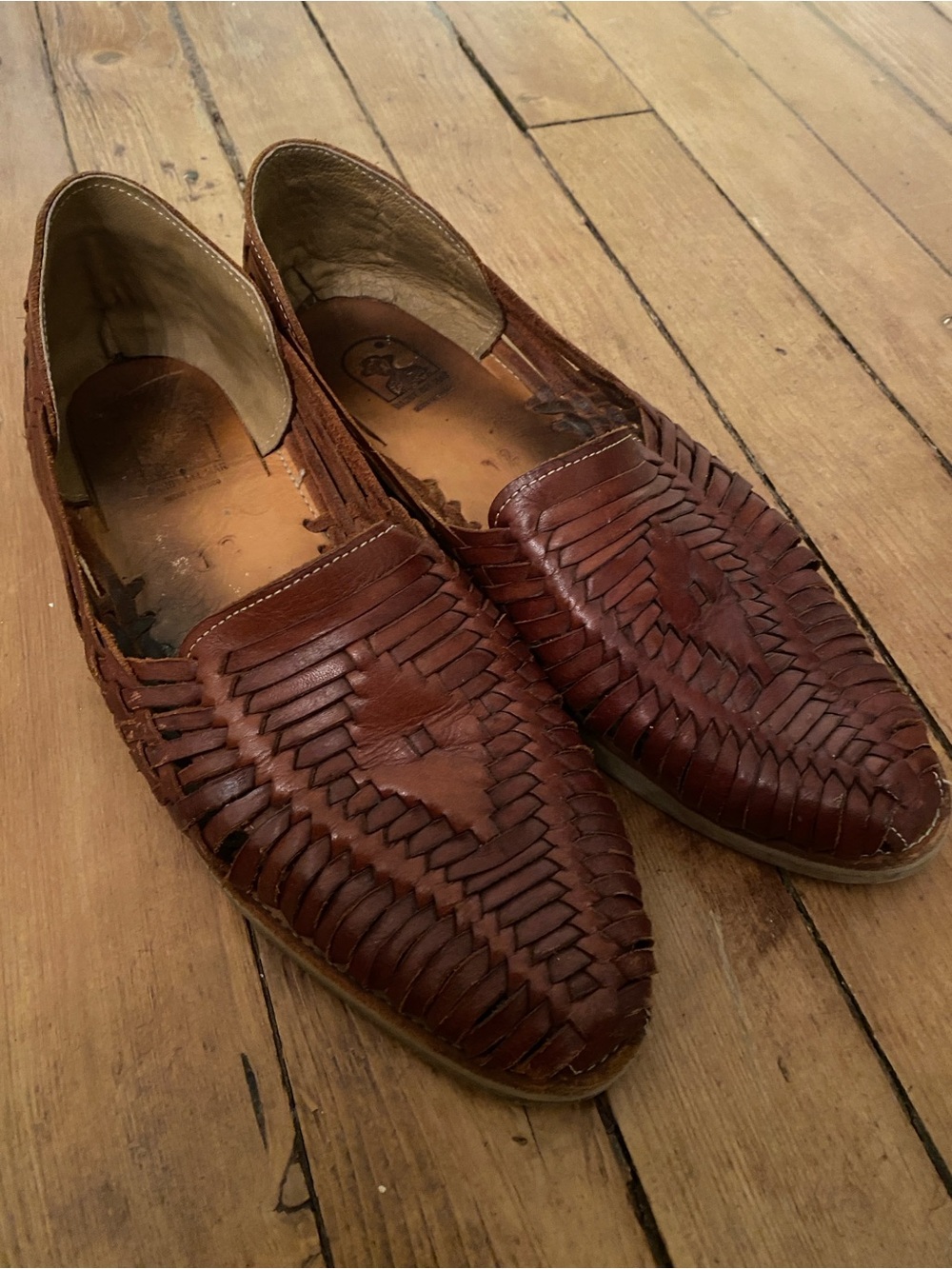 Dandy Del Mar Men's Brown Leather Woven Huarache Slip-On Shoes size 12